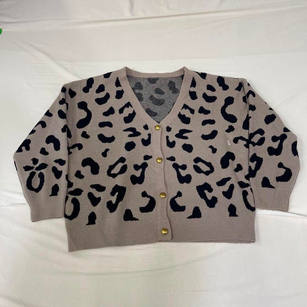 Beige and black leopard print cardigan
